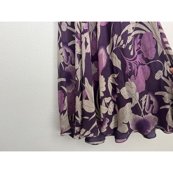 Collette Dinnigan Floral Maxi Dress 100% Silk Purple Flutter Sleeves Vintage - Picture 5 of 10